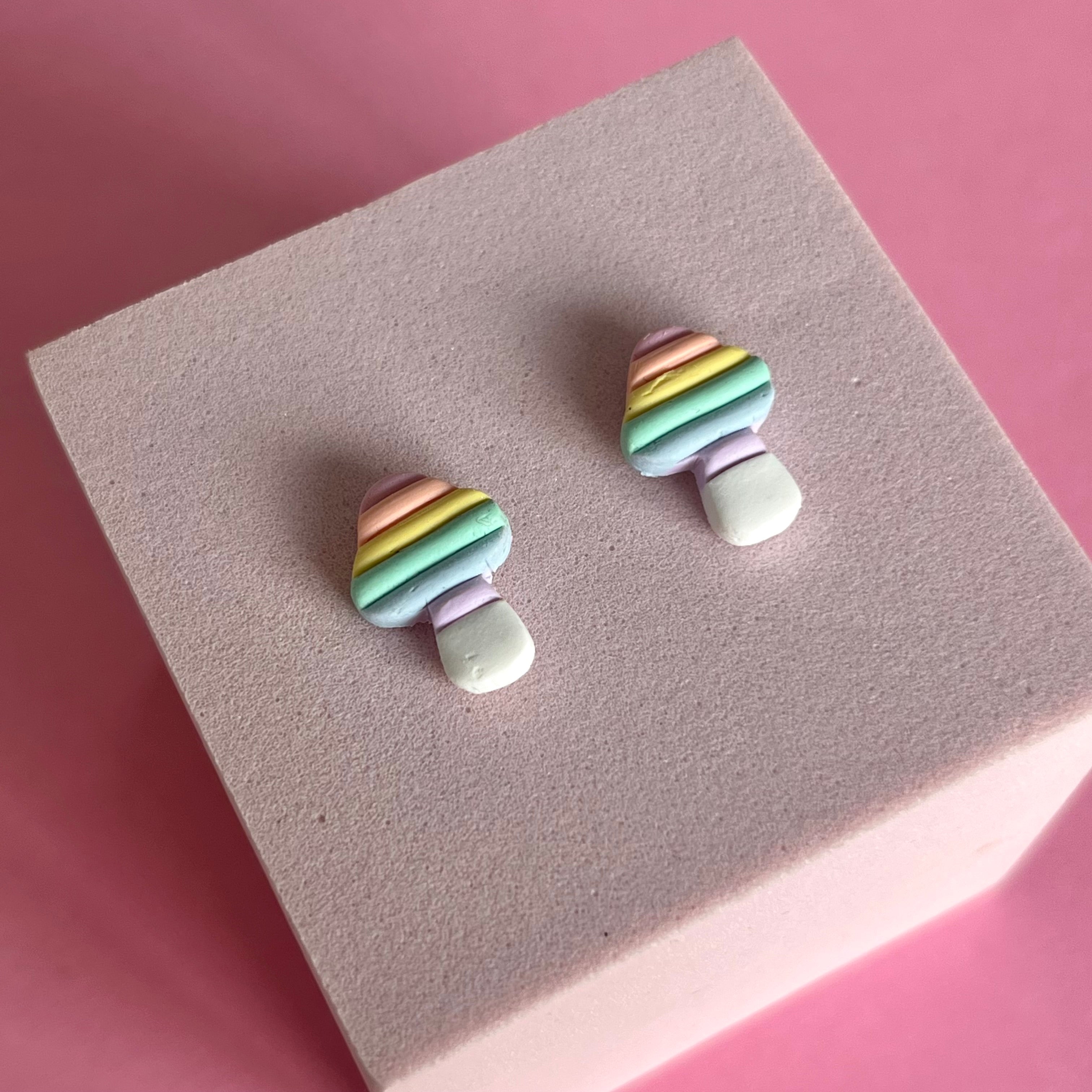 Pastel Rainbow Mushroom Studs