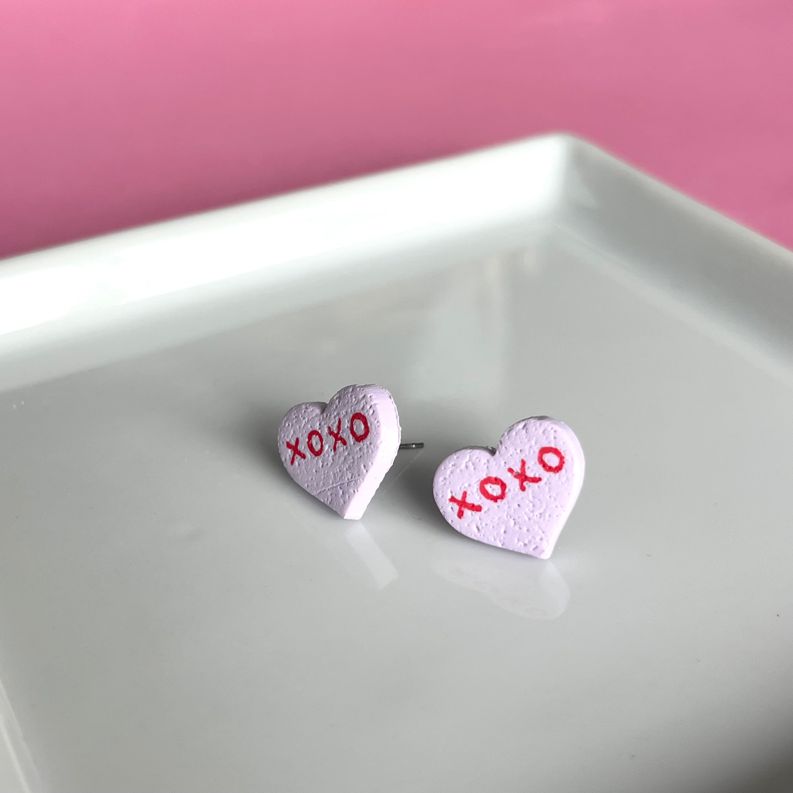 Purple Love heart studs