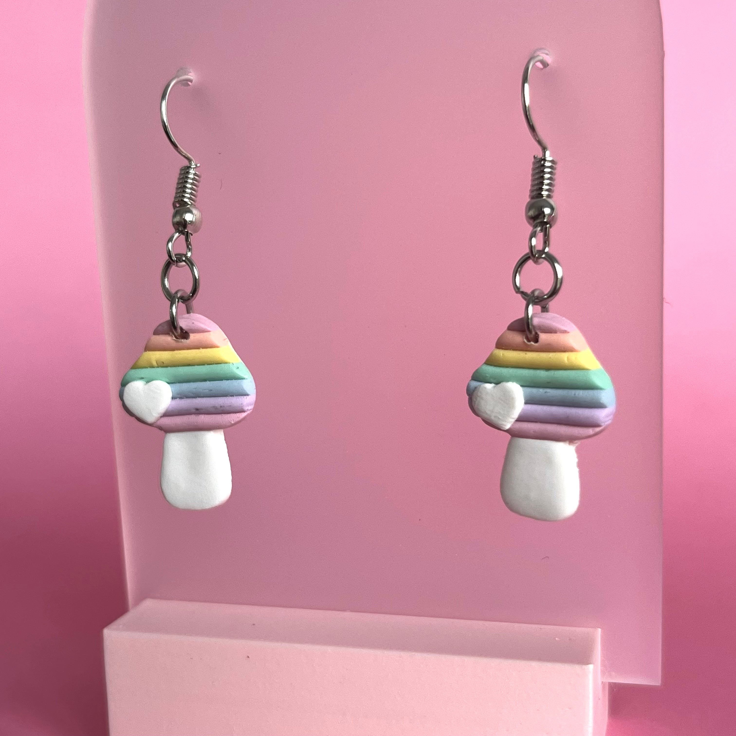 Pastel Rainbow Mushroom Dangles