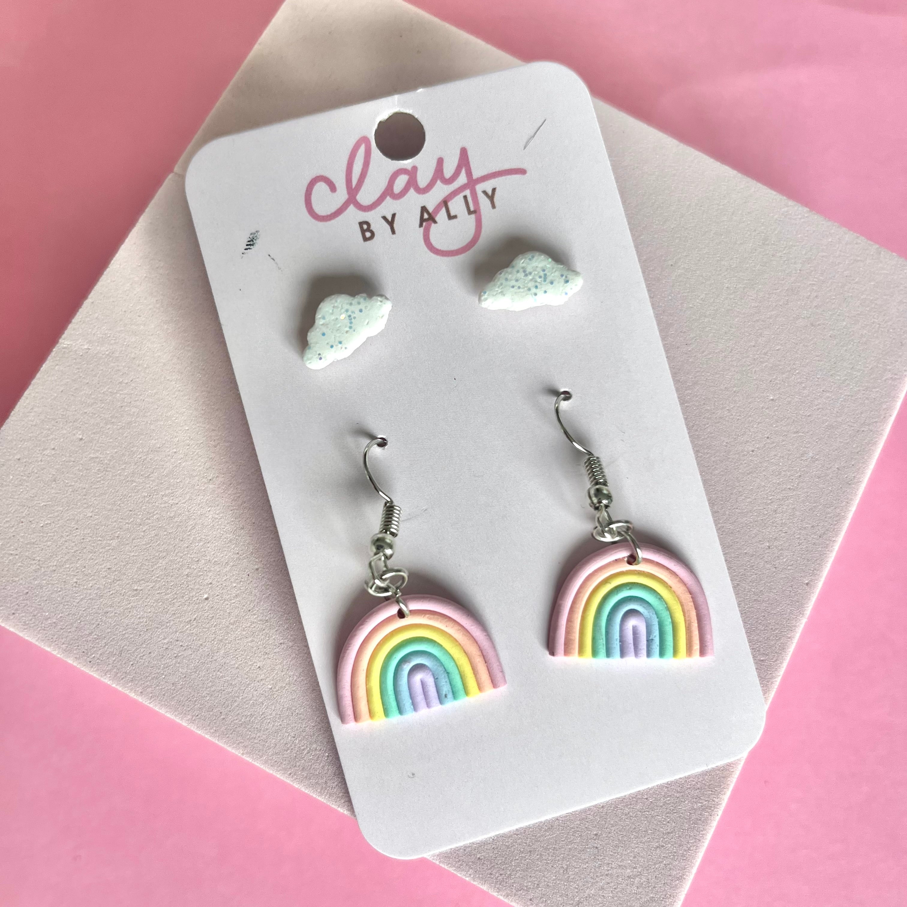 Pastel  Rainbow Dangle Cloud Stud Set