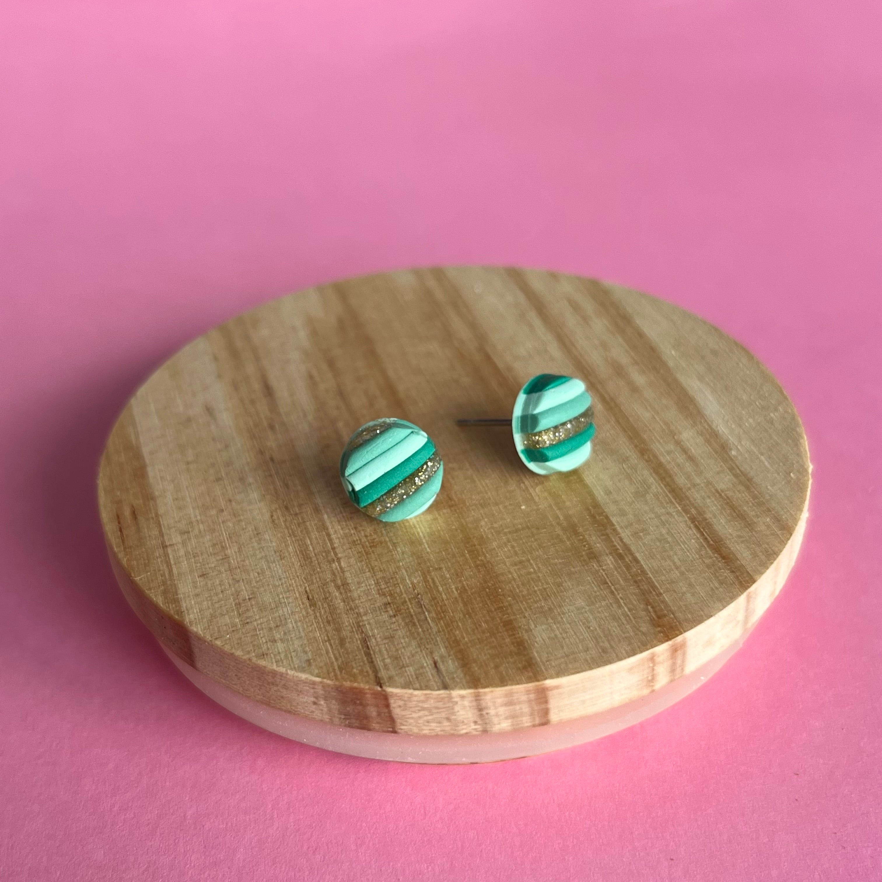 Striped green & gold studs