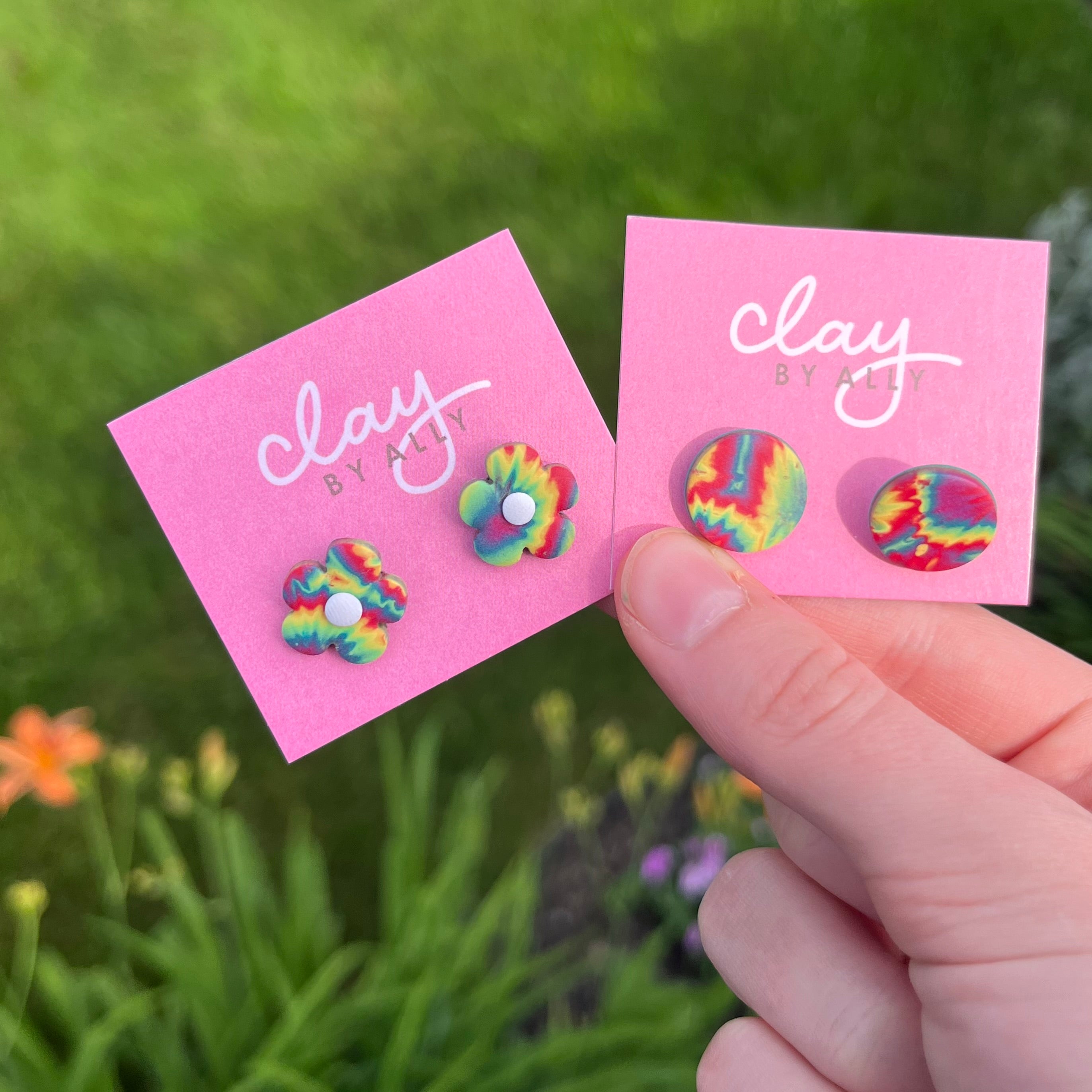 Tie-dye flower studs